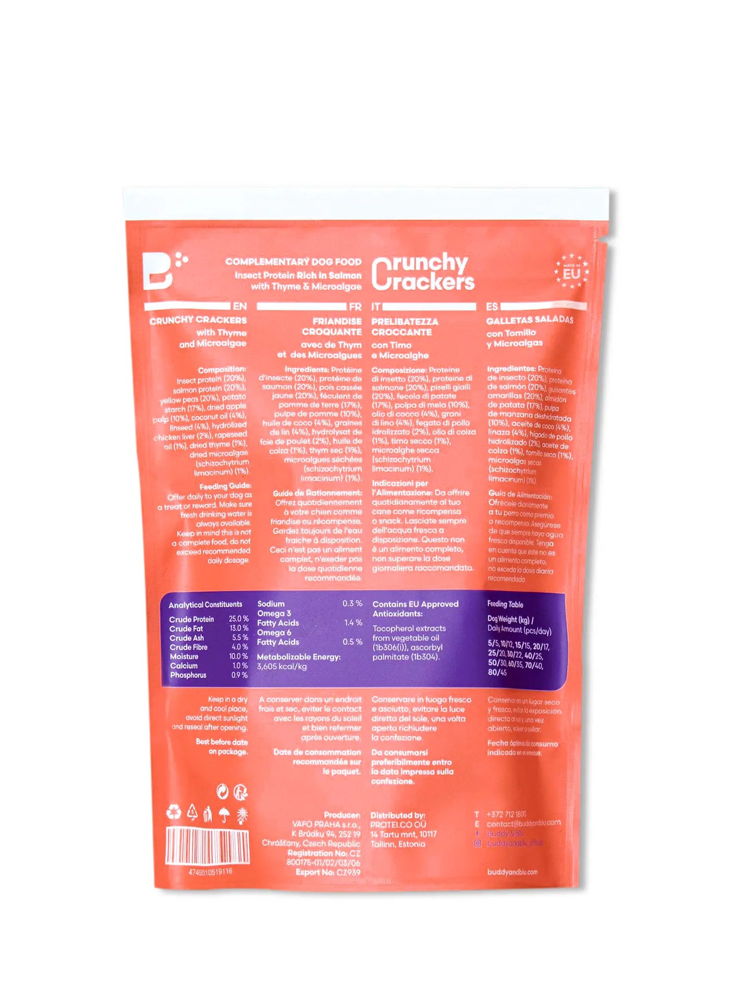 Buddy & Blu Crunchy Crackers dog treats with insect protein and salmon