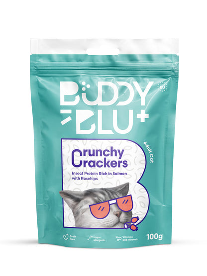 Buddy & Blu Crunchy Crackers cat treats insect salmon