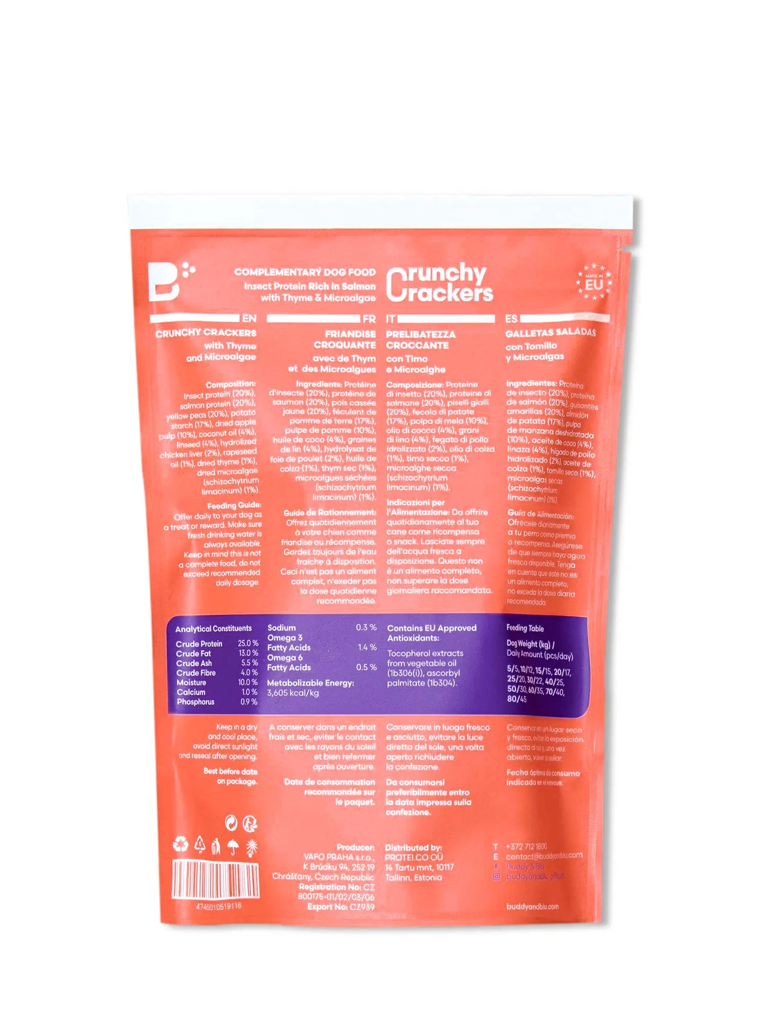 Buddy & Blu Crunchy Crackers dog treats with insect protein and salmon