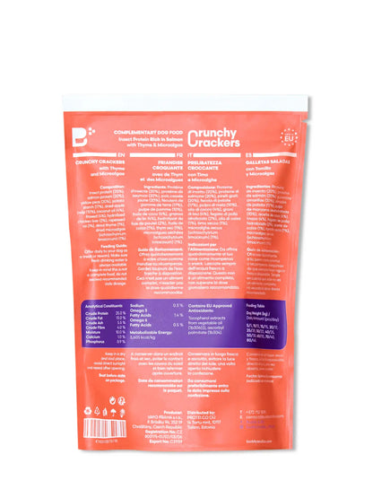 Buddy & Blu Crunchy Crackers dog treats with insect protein and salmon